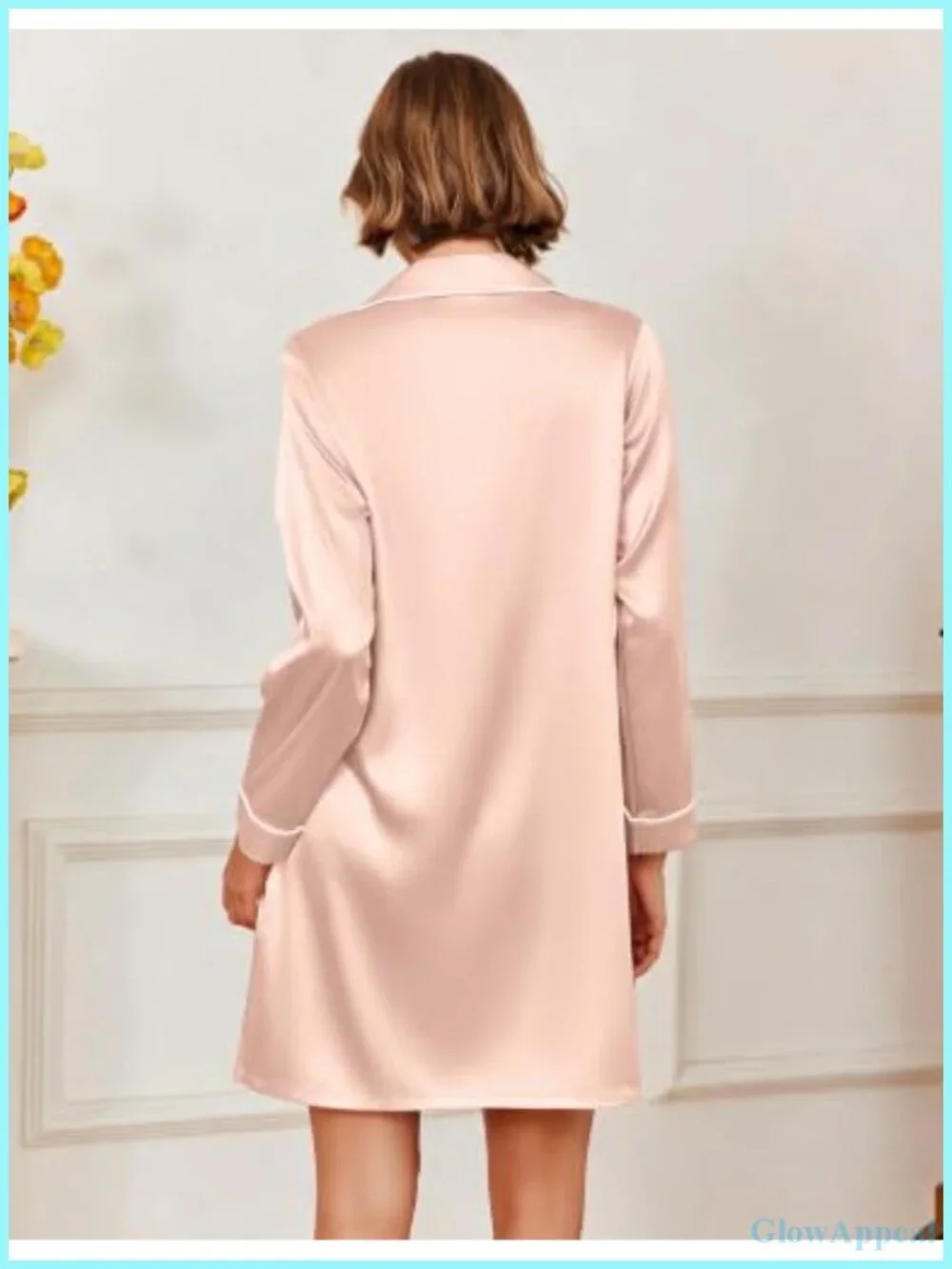 Silky Satin Nightgown Button Down Sleepwear Women Long Sleeve